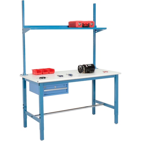 Global Industrial 60x30 Production Workbench ESD Safety Edge, Drawer Upright & Shelf BL 318960BL